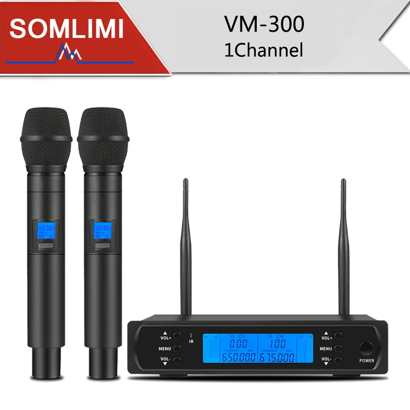 

SOMLIMI Hot selling Professional Dual Wireless Microphone MV-300 Stage Performance Singing KTV Meeting Church Dynamic