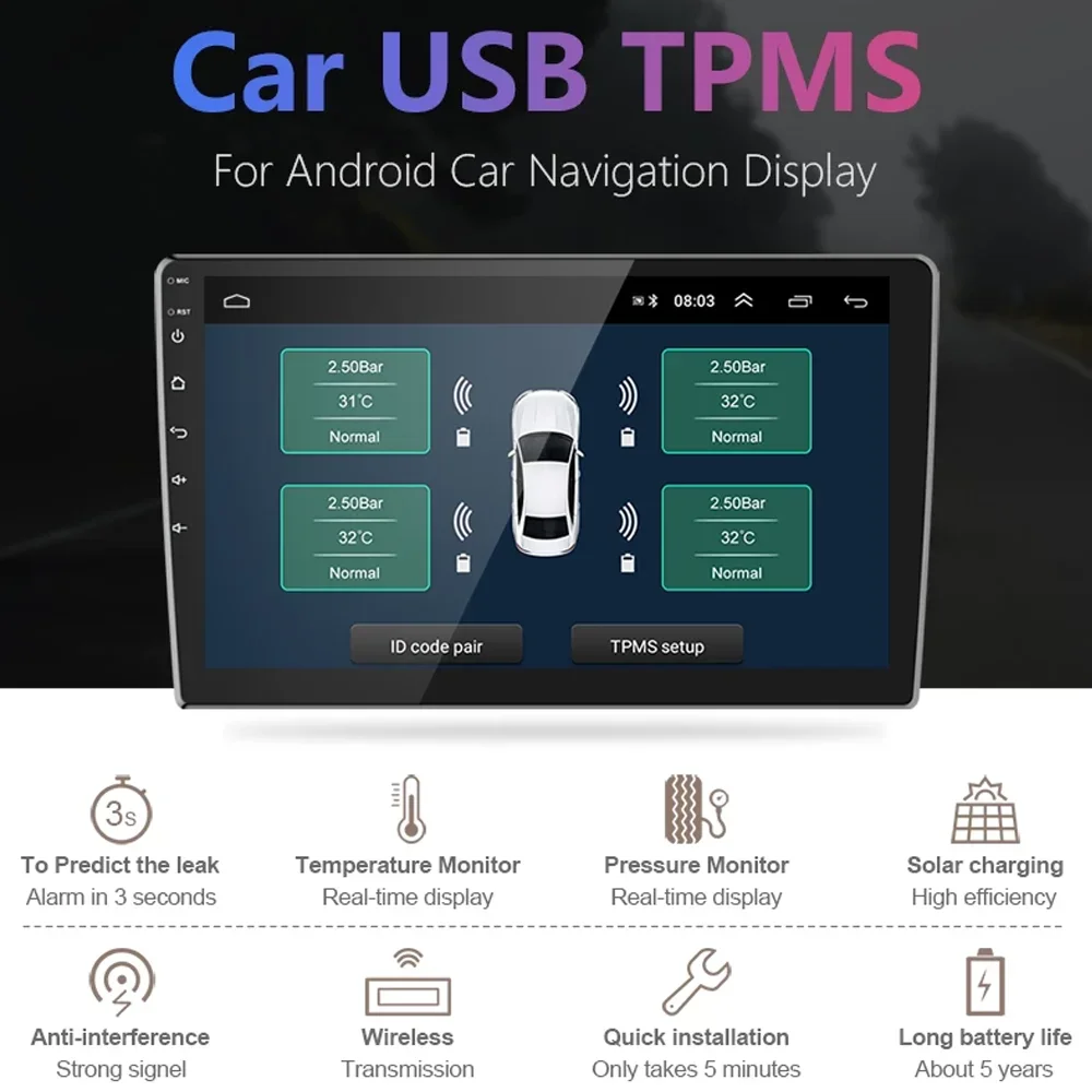 JUSTNAVI TPMS Ÿ̾ з ͸ ý, ȵ̵ USB ̼ 溸 ý,  ӱ ܺ 