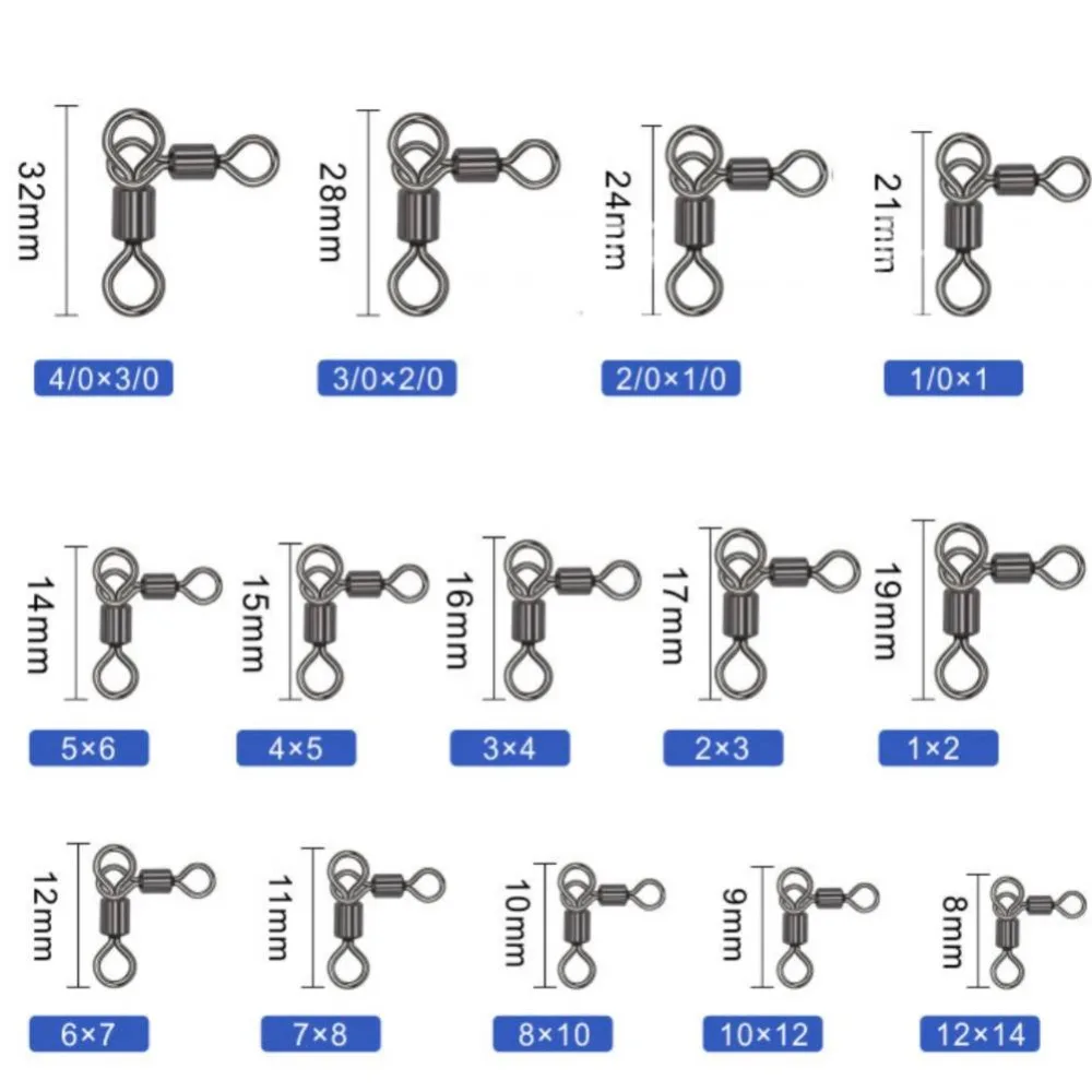 THKFISH Fishing Swivels 360 rotation 3 Way Crossline Swivel Heavy Duty Tackle Accessories