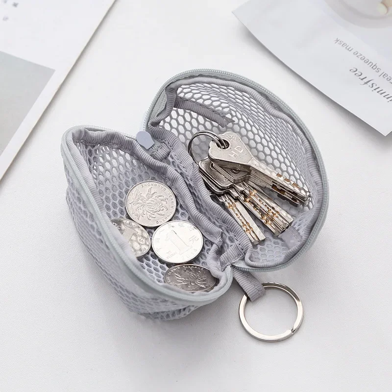 

Hangable Three-dimensional Mesh Coin Bag Key Earphone Storage Bag Makeup Egg Dust Bags Storage Convenient Mini Makeup Bags