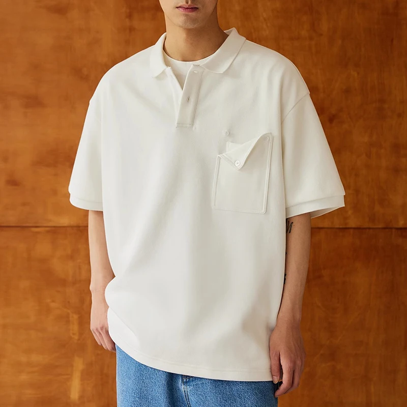 

Stylish Pockets Buttoned Polo Shirts Men Fashion Solid Color Oversize Polo Collar Tops Mens Summer Short Sleeve Loose Pullovers
