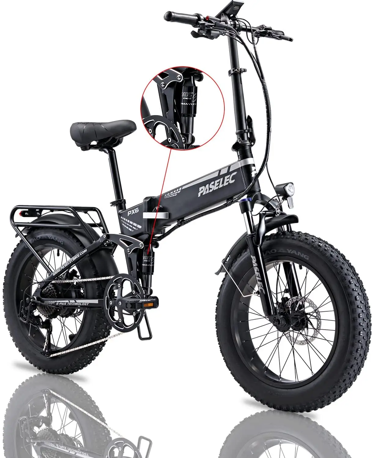 

Paselec Folding Electric Bike PX6 750W Electric Bicycle 48V 12AH E-MTB 20"*4.0" Fat Tire Snow Ebike 9 Speed USA Warehouse