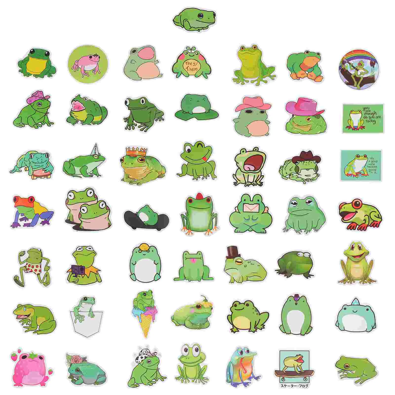 

50 Pcs/Set Frog Decorative Sticker Water Cup Stickers Frogs Pattern Graffiti Style Luggage Fridge Decals