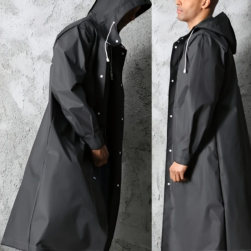Raincoat Poncho Black Fashion Adult Waterproof Long Raincoat Women's Men's Raincoat Hooded Outdoor Motorcycle, Cycling, Hiking, Fishing
