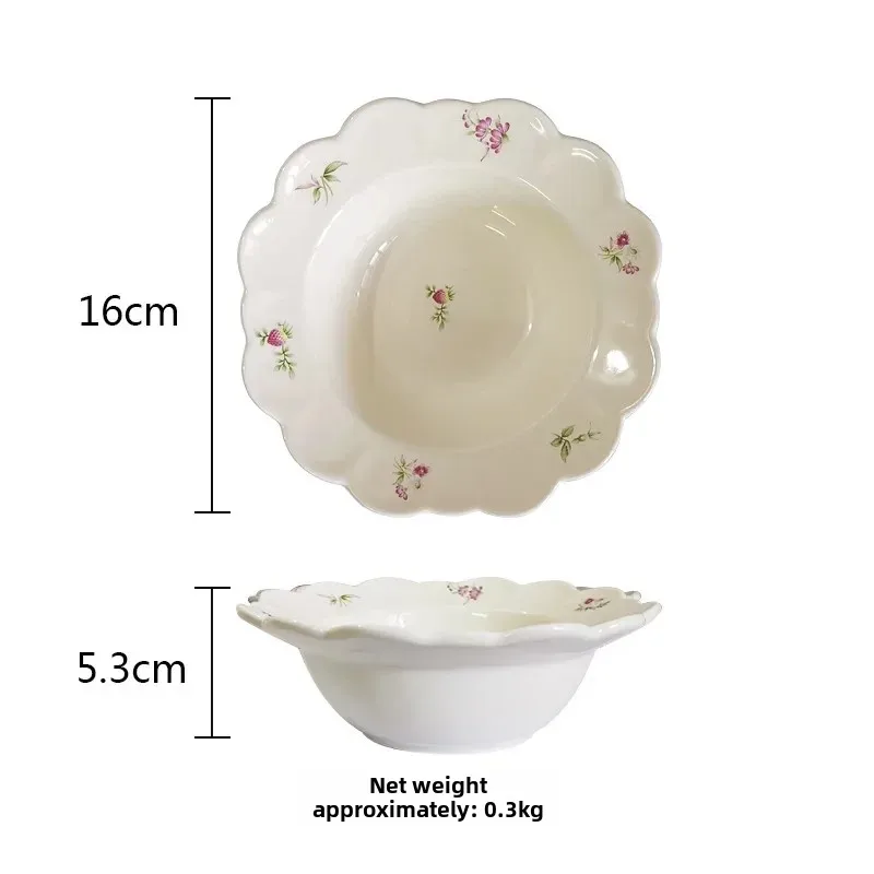 Description Picture 5 of itemNew Retro Floral Ceramic Plate Home Flower Dessert  Porcelain Fruit Salad Bowl Tableware Dinner Set with Spoon Dinnerware