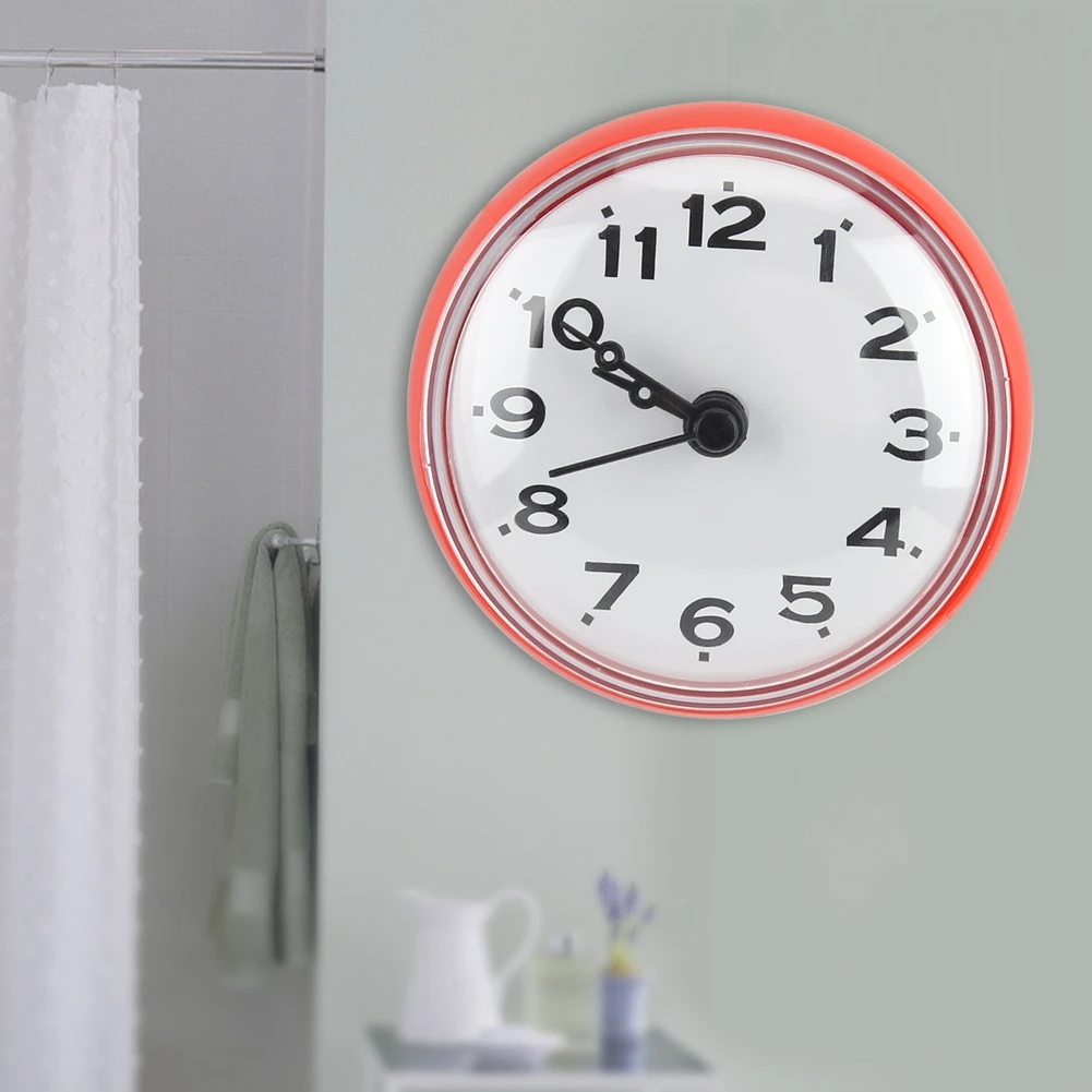 

Waterproof Suction Wall Window Mirror Bath Shower Clock Bathroom Accessories Red