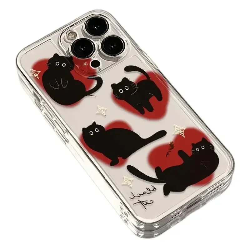 Charming Love Heart Black Cat Soft Clear Phone Case