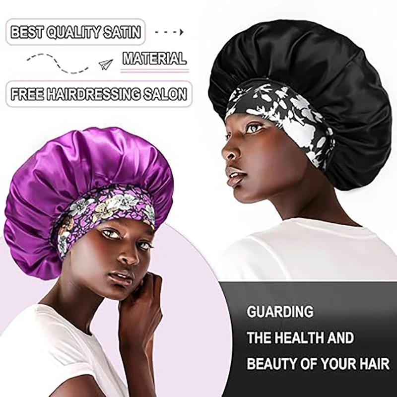 3PCS/LOT Extra Large Satin Sleep Caps For Women Hair Bonnets for Sleeping Braids Curly Night Cap Bath Shower Cap Accessories 3