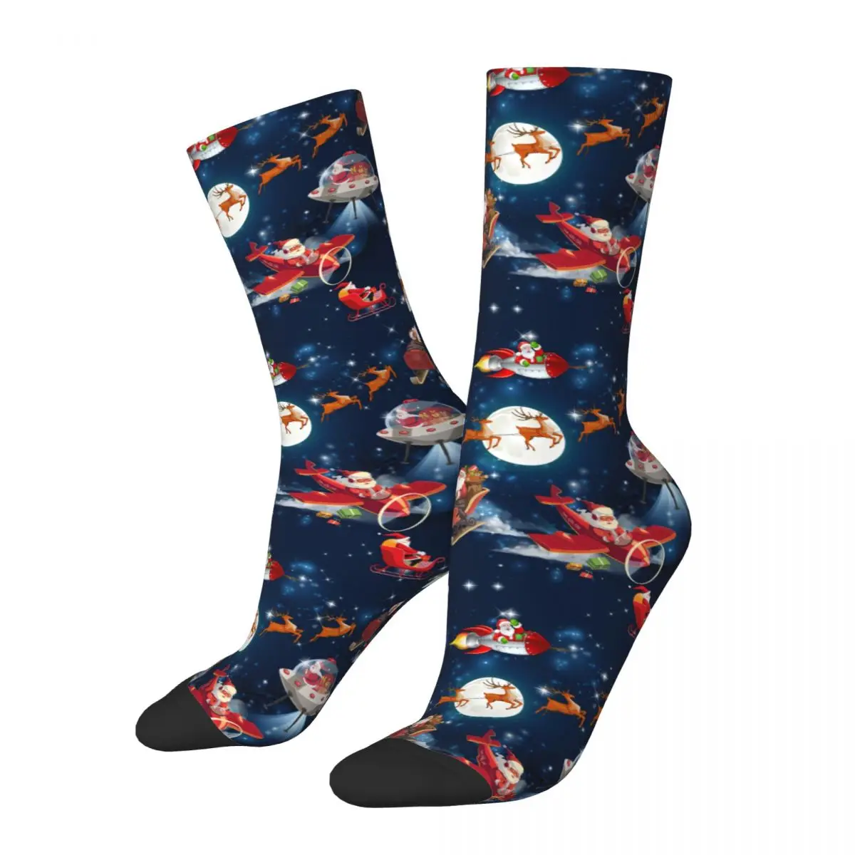 

Christmas In Space Socks Men's Women's Santa Claus Deer Galaxy Moon Socks Harajuku Spring Autumn Winter Middle Tube Socks Gift