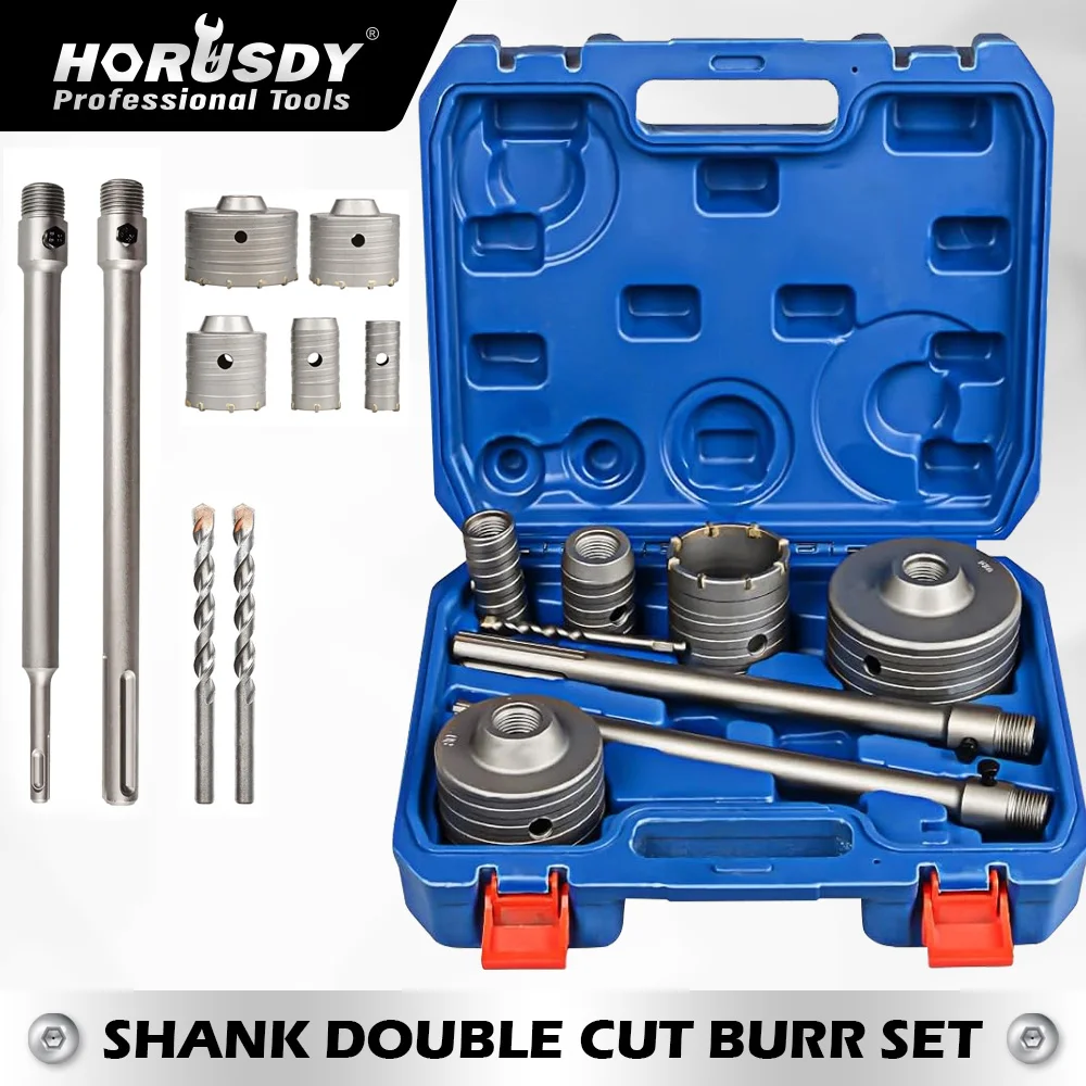 HORUSDY 9-Piece Masonry Concrete Hole Saw Kit ( mm), 300 mm Tungsten Carbide SDS Plus and SDS Max Bit Shank