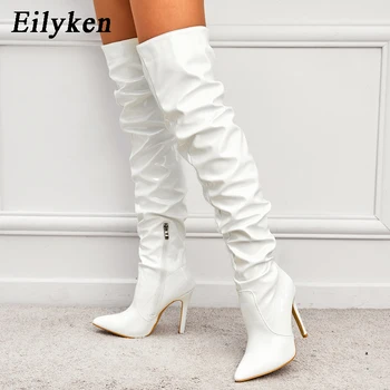 Eilyken Red Women Over The Knee Boots High Heels Patent Leather Solid Pointed Toe Stiletto Side Zipper Sapatos Femininos - Image 3