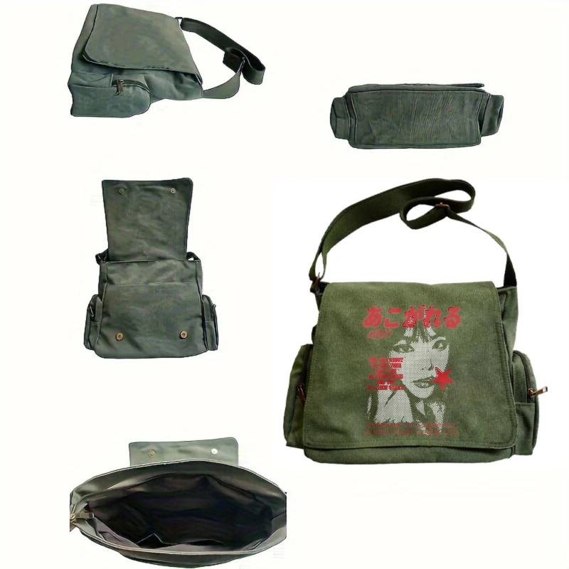 Retro Women's Shoulder Bag Crossbody Bag Japanese Style Print Canvas Messenger Bag Large Capacity Commuting Bag Travel