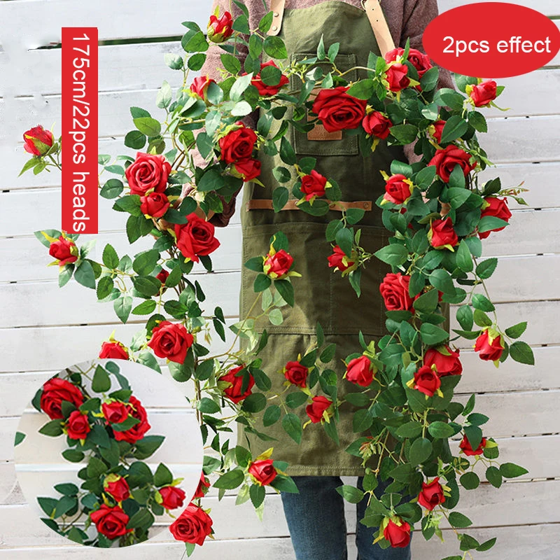 Yannew Boho Künstliche Hängende Rosen Liana Vine Blumengirlanden Wanddekoration Grün für Garten Hochzeit Zuhause Raumdekoration – Detail 34