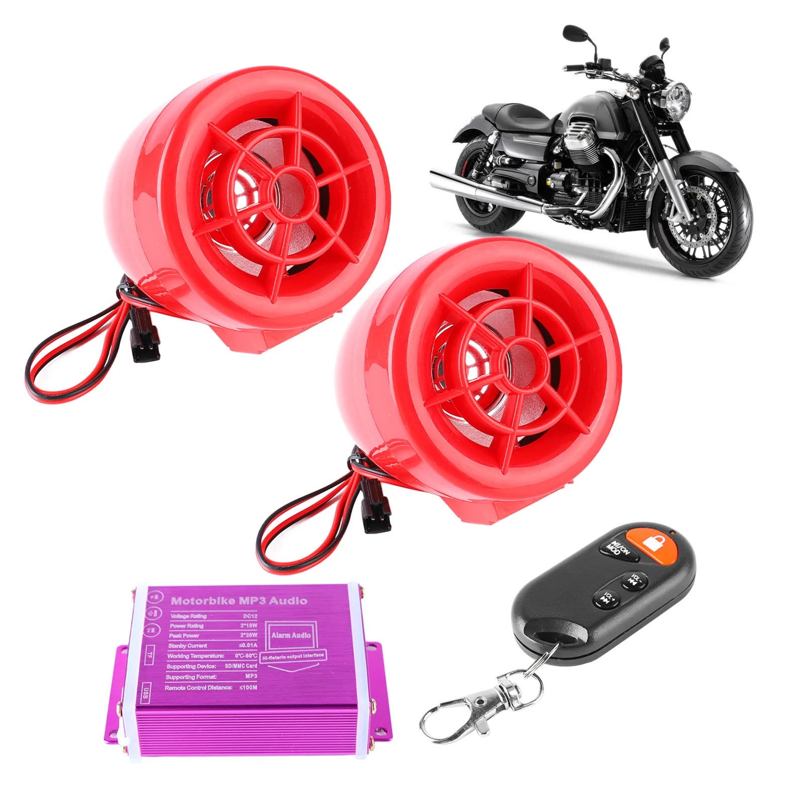 Motorcycle Speaker Alarm Sound Radio MP3 Player Anti Theft Waterproof FM Radio Usb Speaker Amplifier System