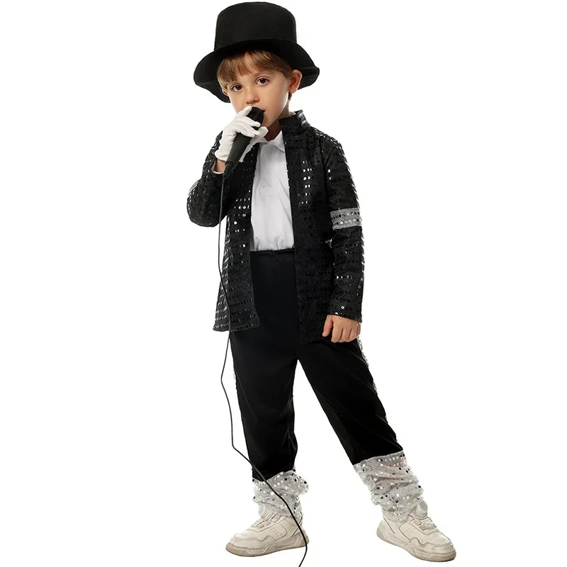 YUNDA Boy Michael Jackson Billie Jean Cosplay Black Suit Dance Disco Halloween Fancy Dress Up 80s Pop King Costume for Kid YUNDA