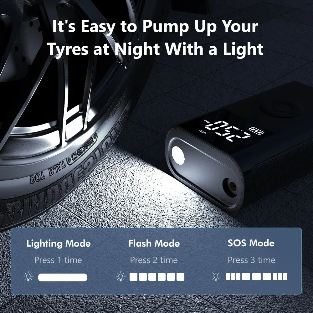 150PSI Portable Air Compressor With Tire Pressure Gauge & LED Display - 3X Faster * Smart Cordless Tire Inflator, Usb-Powered, Rechargeable Battery