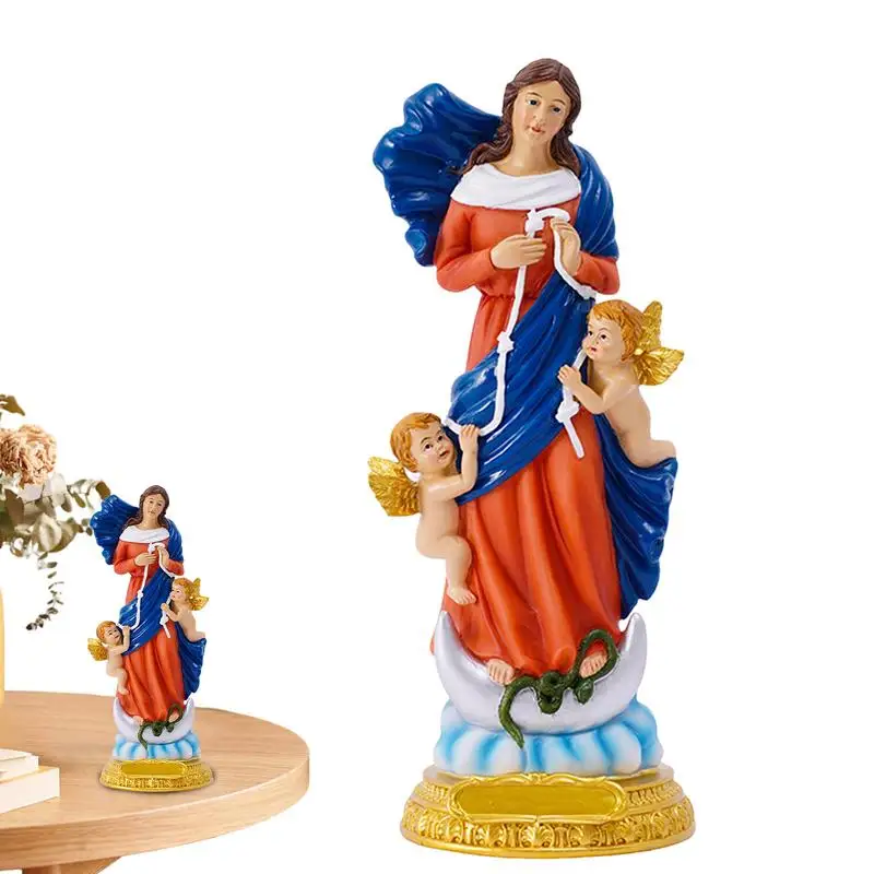 

Full Color Mary Statue Peaceful Virgin Mary Figurine With Angels Decors Mother's Day Gift For Desks TV Stand Bedside Coffee