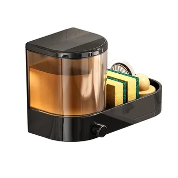 พร้อมถาดระบายน้ําเครื่องจ่ายสบู่ติดผนังพร้อมที่วางฟองน้ํามือกดผู้ถือของเหลวล้างจานความจุขนาดใหญ่กันน้ํา 9