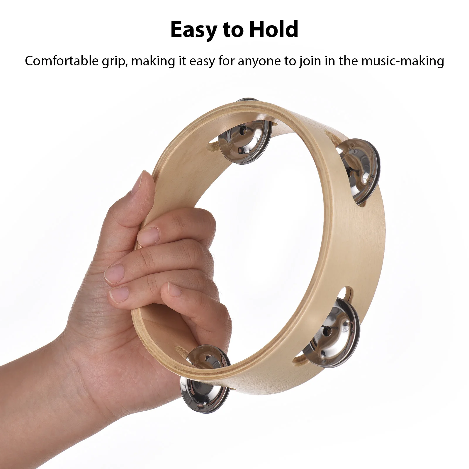 6/8/10 Inch Tambourine Hand Cranked Bell Single Row Wooden Tambourine Rings Natural Color Metal Bell Sound children percussion instruments
