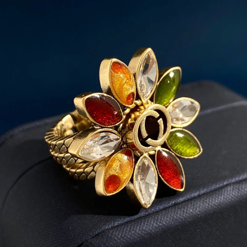 

Donia Jewelry Fashion Flowers Titanium Micro-Inlaid AAA Color Zircon Luxury Retro Three Detachable Rings.