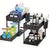 2 Tier Under Sink Organizer Sliding Cabinet Basket Organizer Storage Rack with Hooks Hanging Cup Bathroom Kitchen Organizer 6
