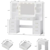 58.3" Vanity Desk with Mirror & Lights, Makeup Vanity with 10 LED Lights, 8 Metal Sliding Drawers & 2 Cabinets, White Vanity Set 2