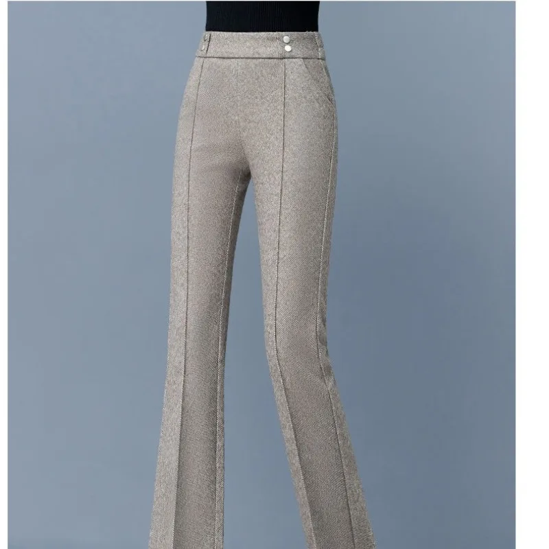 2023 Autumn and Winter Women's High Waist Patchwork Button Pockets Slim Solid Color Fashion Casual Elegant Commuter Horn Pants