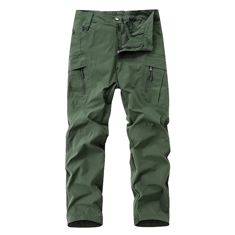 Men's Clothing Spring Autumn High Waisted Zipper Pockets Button Solid Cargo Casual Straight Sweatpants England Style Pants