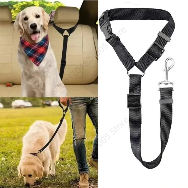 Solid Color 2 in 1 Pet Car Seat Belt Durable Nylon Safety Adjustable Dog Leash for Small Large Dogs Fashion Pet Car Supplies