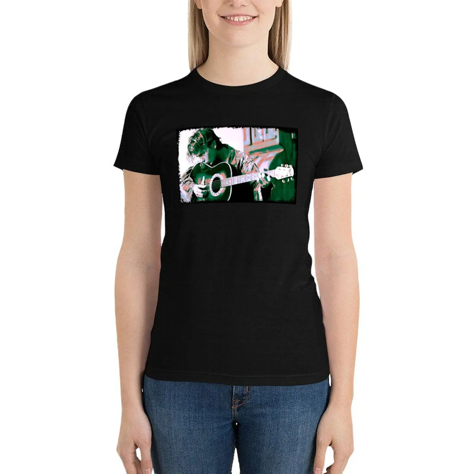 

River Played Guitar T-Shirt summer clothes korean fashion rock and roll t shirts for Women