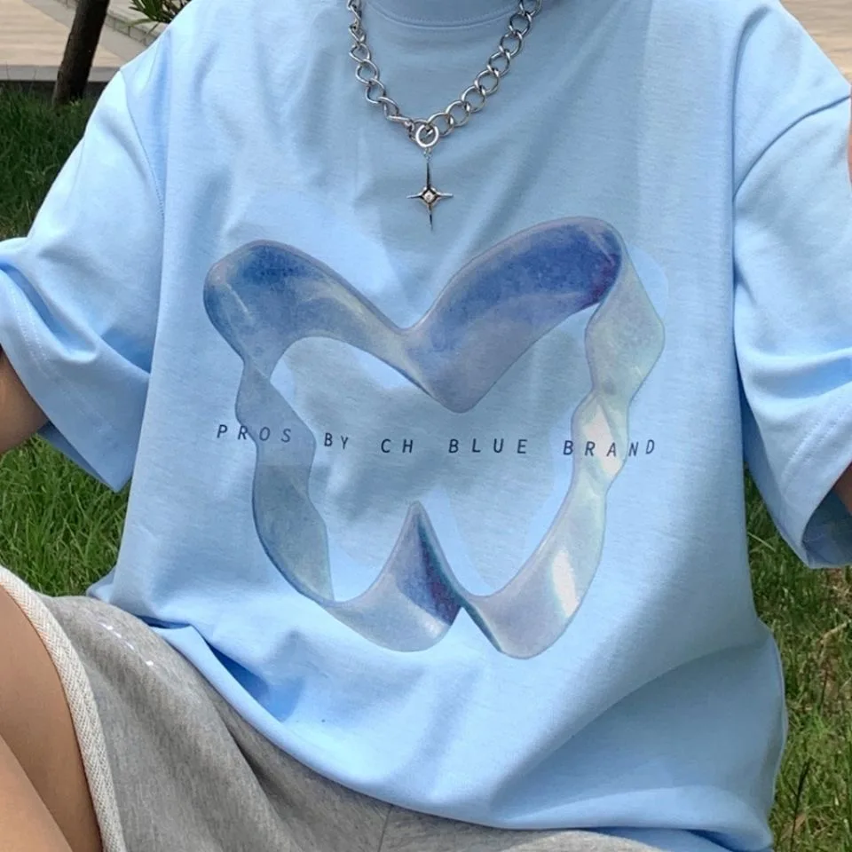Mobius Strip Butterfly Print T Shirts 100 Cotton Summer Women Y2K T-shirt Oversized Tees Harajuku Casual Loose Short Sleeve Tops