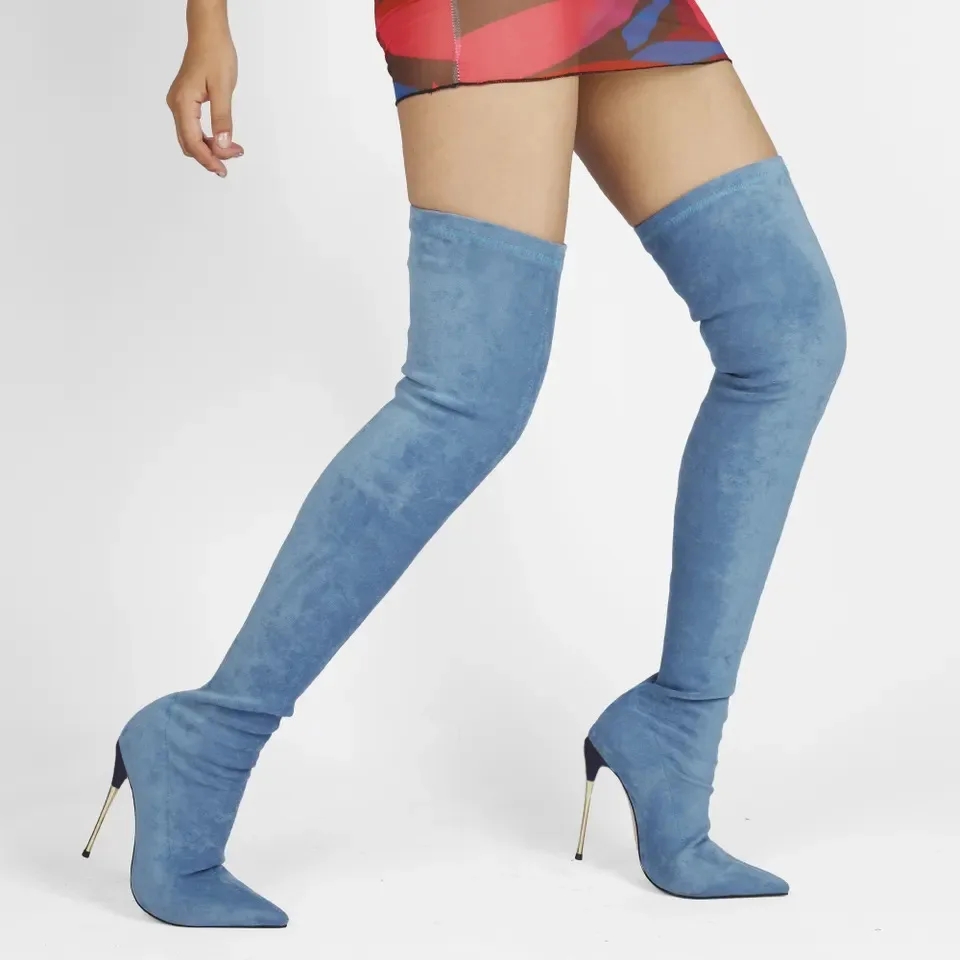 

2024 Winter Boots Women Sock Boots Big Size 46 High Heels Over The Knee Boots Fashion Slip On Boots Lady Shoes