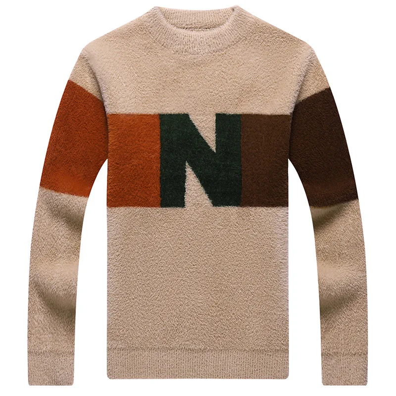 Autumn and Winter Mink Sweater Young Men's Korean Style Jacquard Mink Sweater Trendy Sweater Woolen Sweater