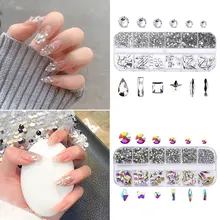 

12 Girds 1788pcs Colorful Nail Rhinestones Mixed Size Diamonds AB Flatback Shiny Crystal 3D Glitter Gems Nail Art Decorations