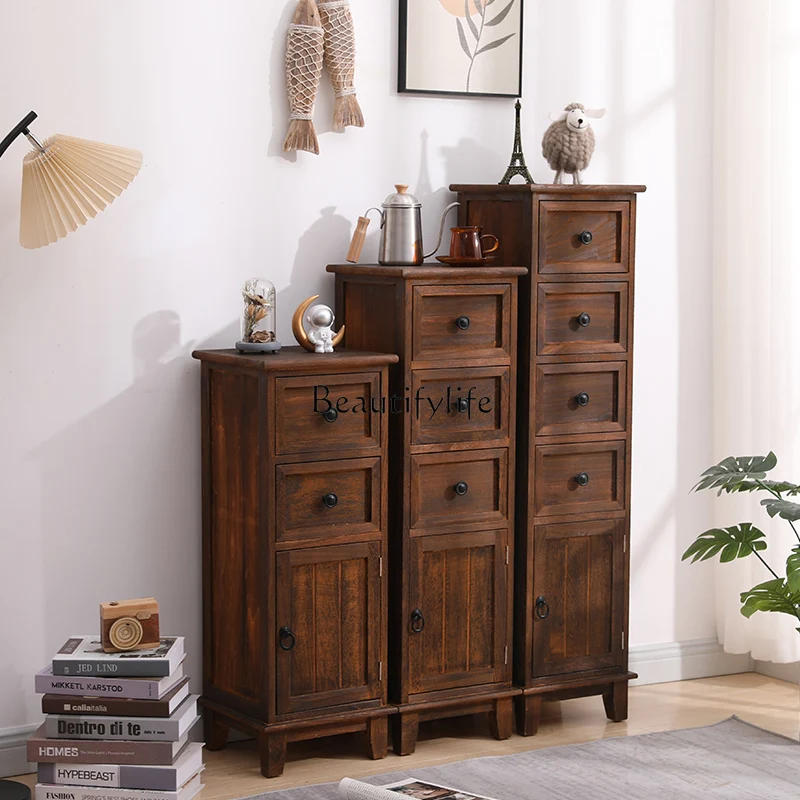 

American-Style Solid Wood Living Room Locker Walnut Drawer Storage Cabinet with Door