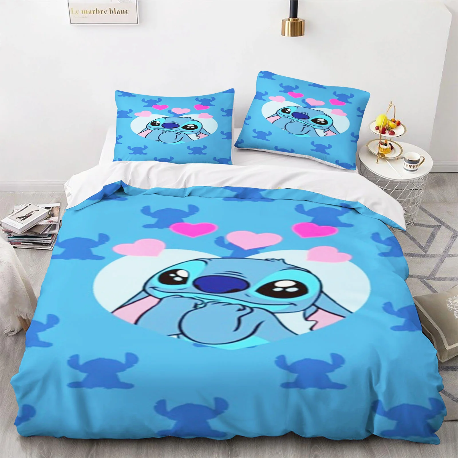 Stitch  Duvet Set Bedding King Size Luxury Cover 3-Piece 1 Quilt Children 100% Polyester