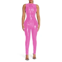 PVC Sleeveless Jumpsuit for Ladies, Wet Look, Shiny Patent Leather, O-Neck Bodycon, Tank Catsuit, Stretch Slim Rompers, Sexy - Image 4