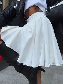 Summer White Mini Skirt A-line High Waist Sexy Cute Ruffle Vintage Tennis Skirt Black Elastic Waist Tutu Short Skirts for Women