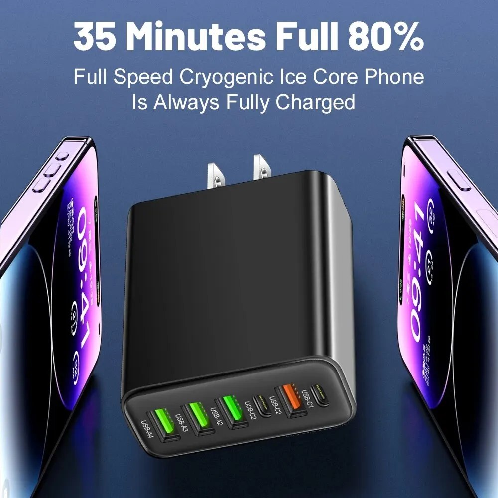 إجمالي 65 واط 6 في 1 4 USB و 2 نوع C شحن سريع شاحن...