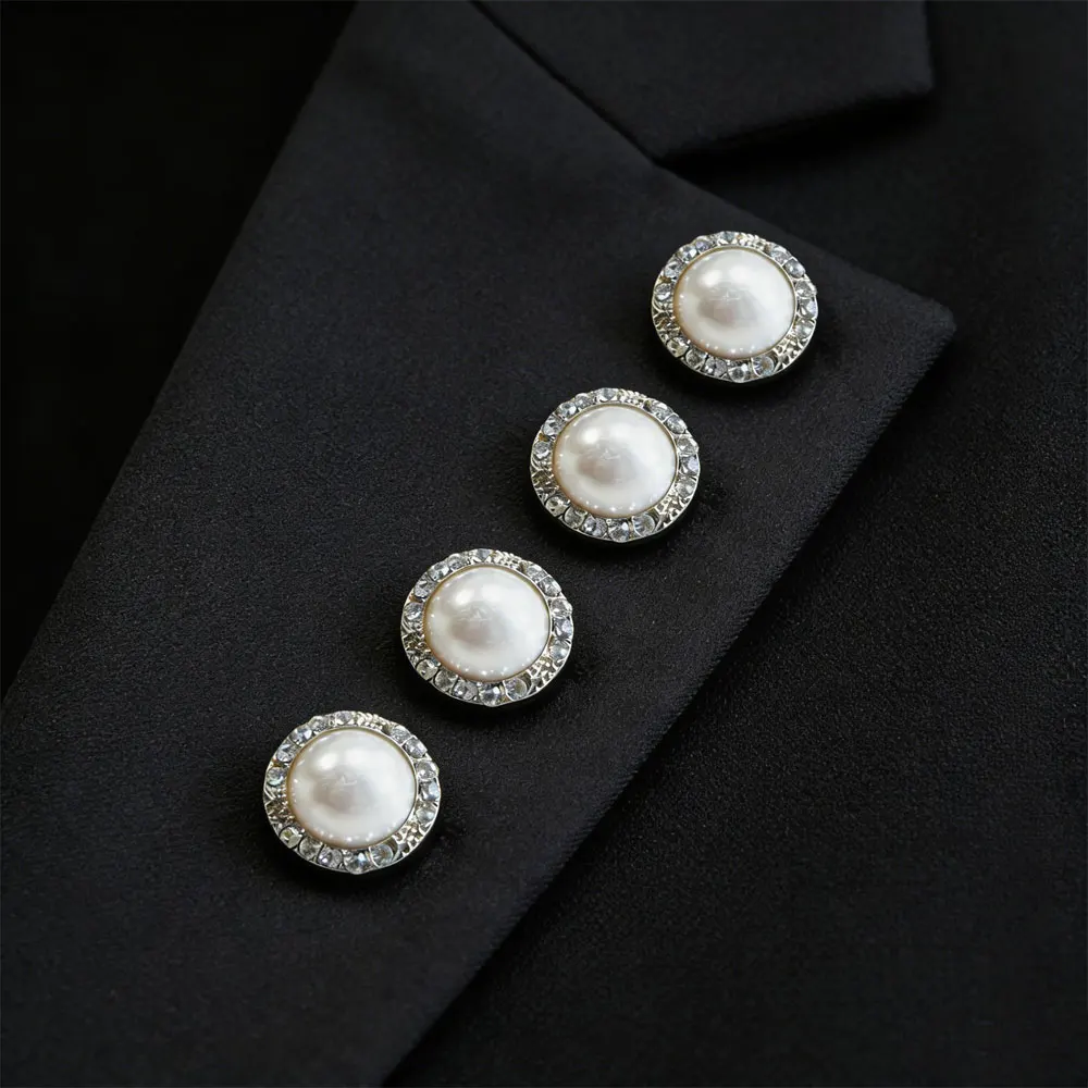 10Pcs 23mm 진주 라인스톤 금속 단추 작은 향기 고급 직조 재킷 단추 모직 코트 의류 액세서리 단추
