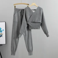 Elegant Tracksuit Sexy Two Piece Set Women Korean Style Ribbed Knitted Backless Top And Long Harem Pant Suit Autumn Outfits y2k - Image 4
