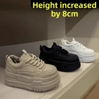 Women's Casual Fleece-Lined Thick-Heeled Sport Shoes Autumn Winter New Style Black Dad Shoes High Waist Rubber Bottom