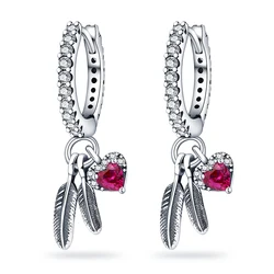 Sterling Silver Feather Drop Earrings - Elegant Fashion Jewelry Gift (C2E007)