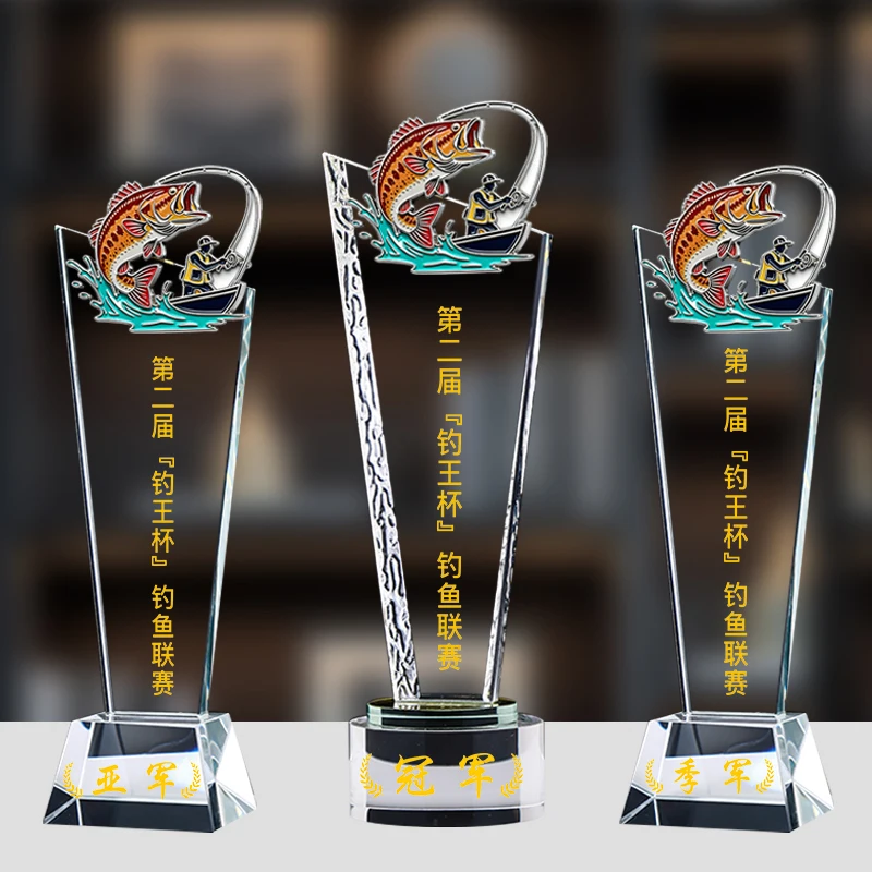 Customized Annual Fishing Competition Crystal Trophy, Lettering High-end Souvenir, Home Decoration Awards Fish Shape Trophy, 1Pc
