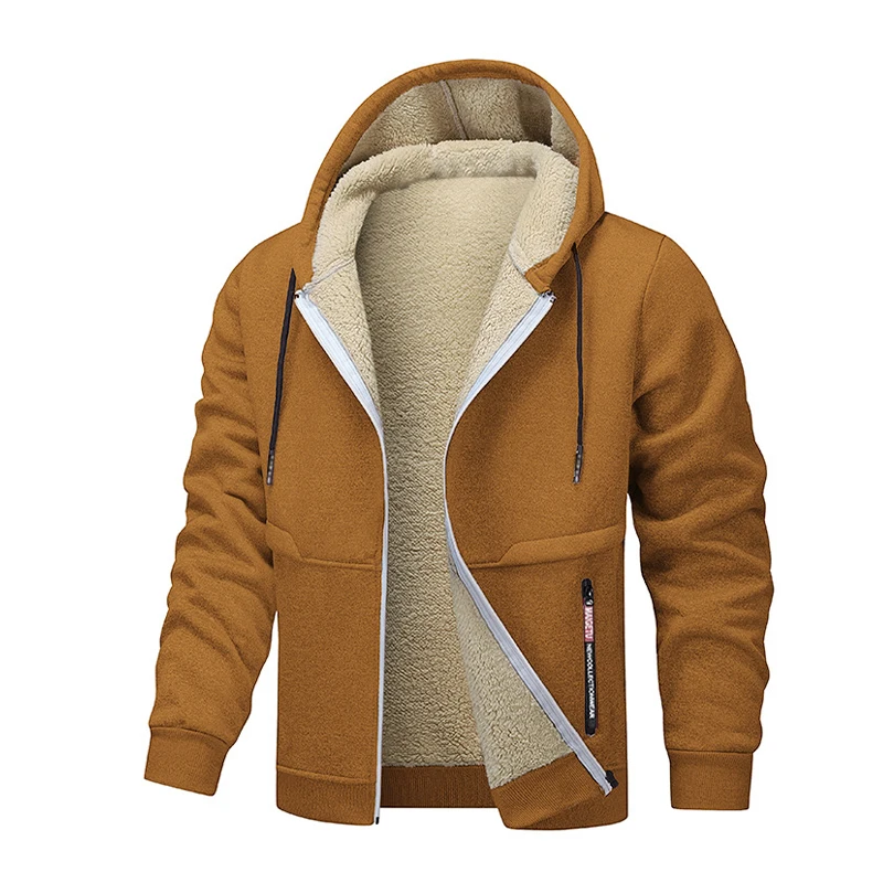 Animal Game Casual Hoodies for Men Heavyweight Fleece Sweatshirt Thick Sherpa Lined Hooded Zipper Jacket Thick Streetwear Coats