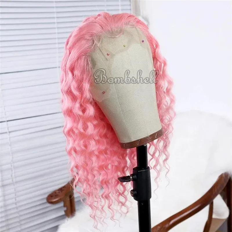 

Курчавый розовый кудрявый синтетический кружевной передний парик от bomshell, бесклеевой высококачественный термостойкий волосяной парик из натурального волокна для белых женщин