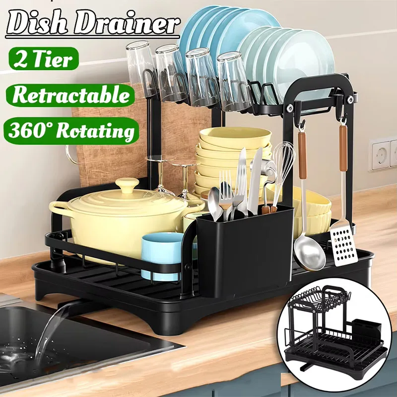 360&deg; rotating kitchen chopping board storage rack dish drain rack household double-layer chopstick tube storage rack kitchen storage rack dish drying rack sink drain rack kitchen drain basket under sink storage rack under sink organizer