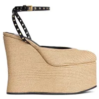 Summer Grass Woven Platform Sandals Women Wedge Heel Thick Soled Sandals Ankle Strap Supper High Heels Party Women's Sandals New - Image 5