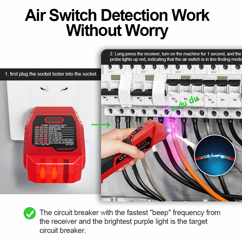 NOYAFA NF-827 Continuity tester socket line sequence detection and Digital Circuit Breaker Finder for home and industrialtesting 5