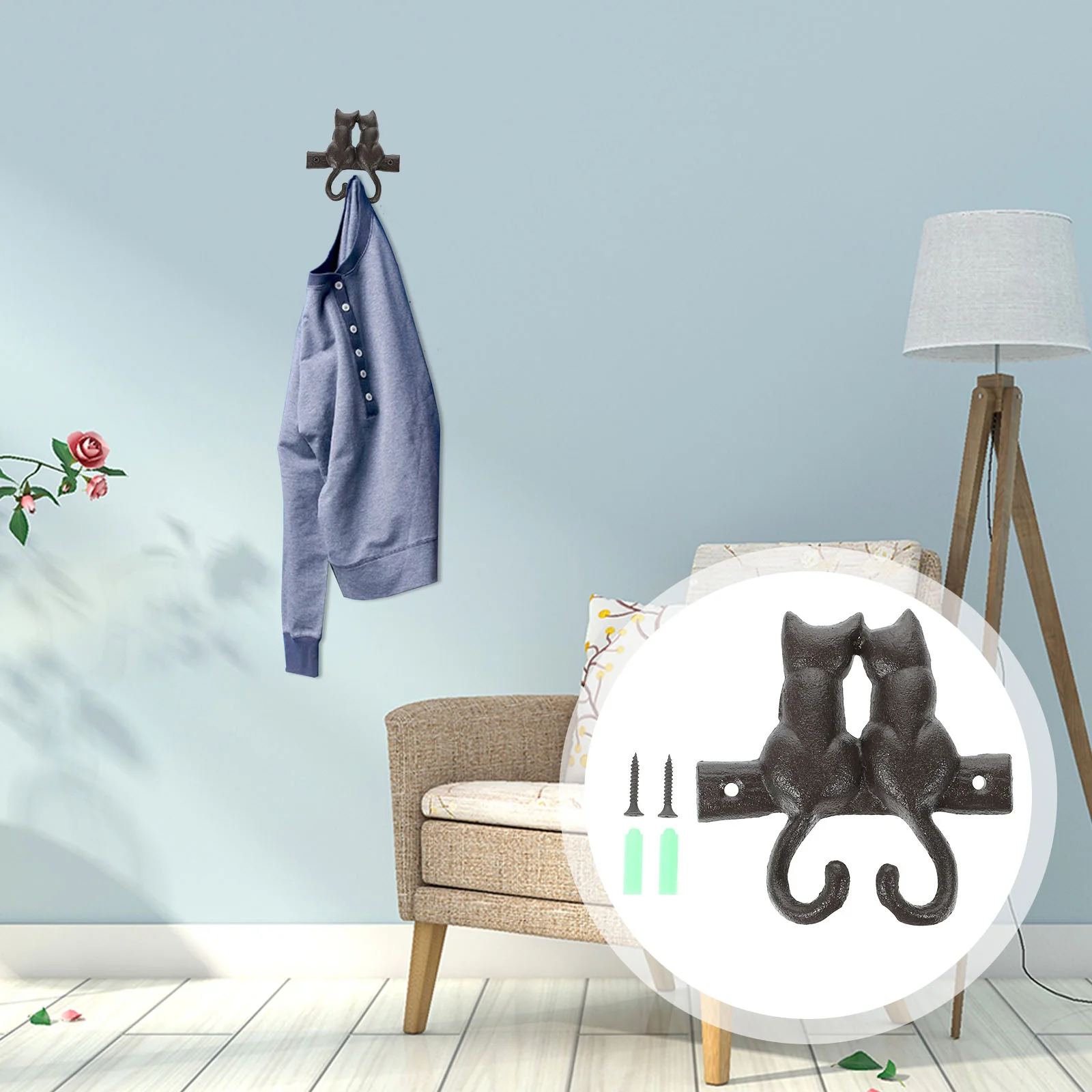 

Country Home Decor Cast Iron Hook Coat Rack Hat-and-coat Wall-mounted Cat-shaped Retro